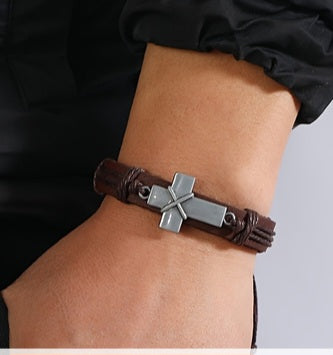 Faith based  CROSS Bracelet with Leather straps