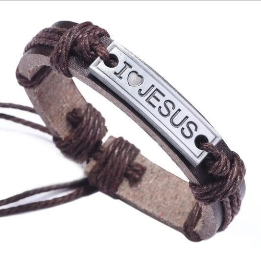 Faith based Leather I Love Jesus Bracelet