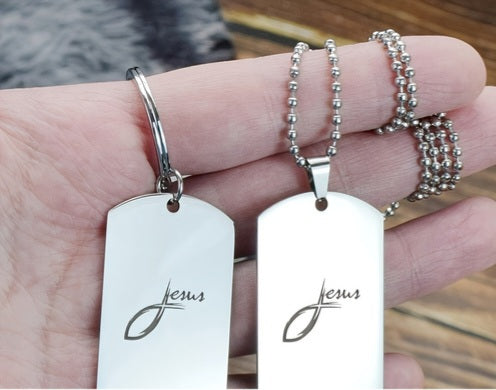 Dog Tag with Cross Faith Necklace and Key Chain