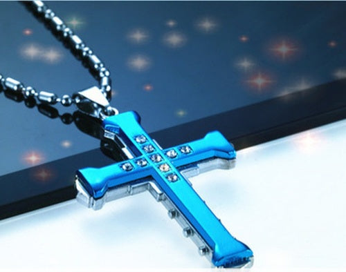 Cross Faith Necklace Elegant Blue Accent