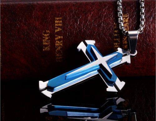 Cross Faith Necklace Elegant Blue Cross