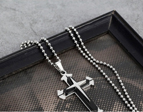 Silver and Black Cross Faith Necklace
